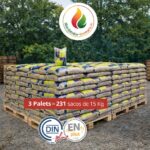 Pellet Asturias Premium — 3 paletes de 216 sacos (15 kg cada) — 3240 kg — Certificado ENplus